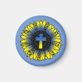 Pray for Ukraine Sunflower and Cross Magneet