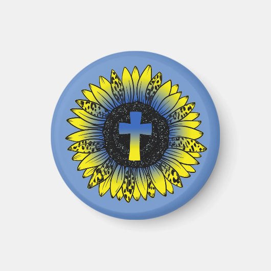 Pray for Ukraine Sunflower and Cross Magneet (Voorkant)