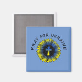 Pray for Ukraine Sunflower and Cross Magnet (Voorkant / Achterkant)