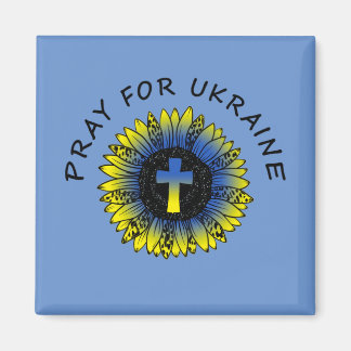 Pray for Ukraine Sunflower and Cross Magnet