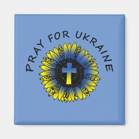 Pray for Ukraine Sunflower and Cross Magnet (Voorkant)