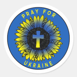 Pray for Ukraine Sunflower and Cross Ronde Sticker