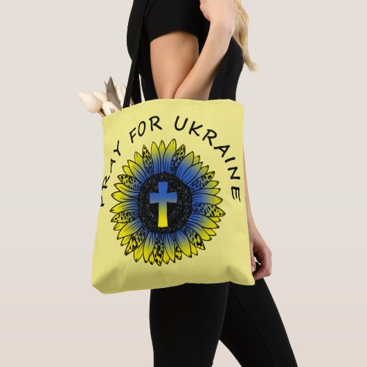 Pray for Ukraine Sunflower and Cross Tote Bag (Dichtbij)