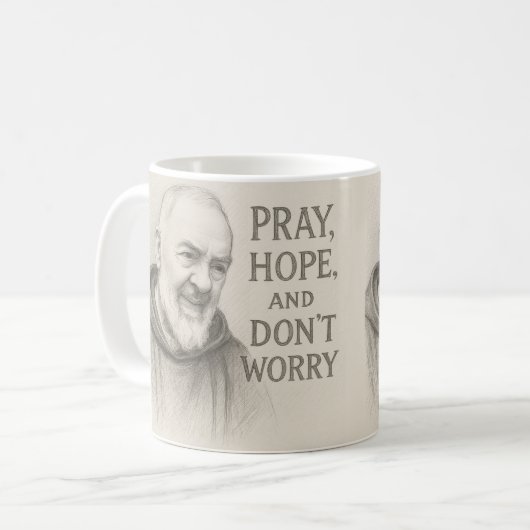 PRAY HOPE DON'T WORRY St. Padre Pio Flowers Koffiemok (Voorkant links)