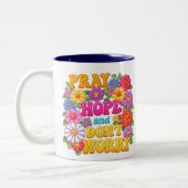 PRAY HOPE DON'T WORRY St. Padre Pio Flowers Tweekleurige Koffiemok (Links)