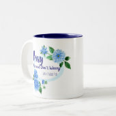 PRAY HOPE ZORGT NIET VOOR St. Padre Pio Flowers Tweekleurige Koffiemok (Voorkant links)