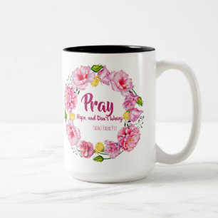 PRAY HOPE ZORGT NIET VOOR St. Padre Pio Flowers Tweekleurige Koffiemok