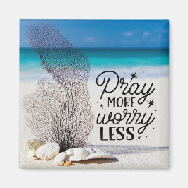 "Pray more Worry Miness" zeeschelpen op Sandy Beac Magneet