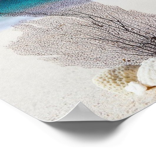 "Pray more Worry Miness" zeeschelpen op Sandy Beac Poster (Hoek)