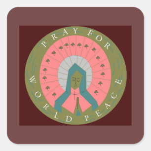 PRAY VOOR WERELDVREDE VIERKANTE STICKER