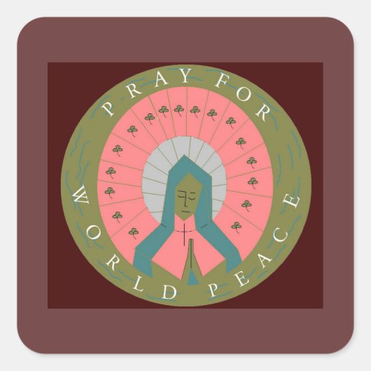 PRAY VOOR WERELDVREDE VIERKANTE STICKER (Voorkant)