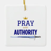 Pray with Authority - Blue Square,  Keramisch Ornament (Voorkant)