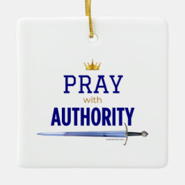 Pray with Authority - Blue Square,  Keramisch Ornament