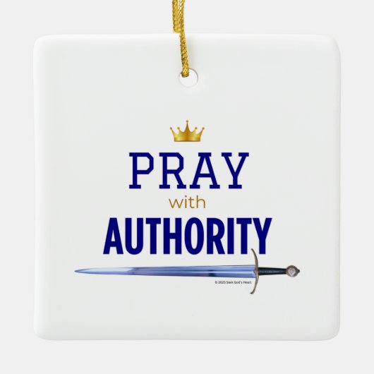 Pray with Authority - Blue Square,  Keramisch Ornament (Voorkant)