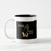 Pray zonder stopzetting tweekleurige koffiemok (Links)