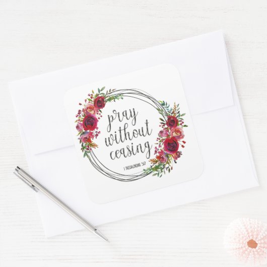 Pray zonder stopzetting vierkante sticker (Envelop)