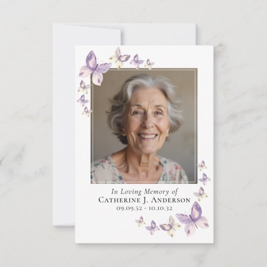 Praycard | Lila Butterflies-foto Notitiekaartje (Voorkant)