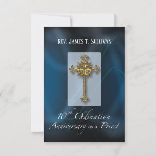 Prayer Card Name 10th Ordination Anniversary Blue Bedankkaart