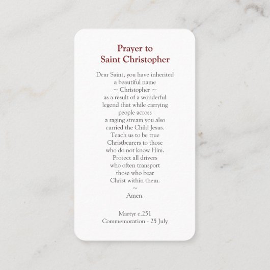 Prayer Cards | Saints Christopher & Peter Visitekaartje (Achterkant)