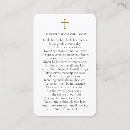 Prayer Cards | Splinters van het kruis Visitekaartje (Achterkant)