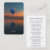 Prayer Cards | Warm vliegtuig ballonwasmachine Visitekaartje (Voorkant / Achterkant)