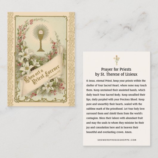 Prayer for Priests by St. Therese Holy Card Visitekaartje (Voorkant / Achterkant)