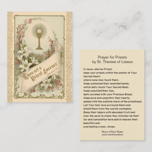 Prayer for Priests by St. Therese Holy Card Visitekaartje (Voorkant / Achterkant)