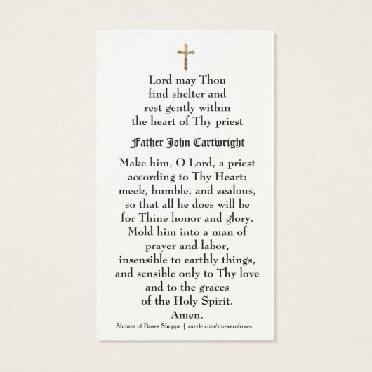 Prayer Heilige Kaart voor katholieke priester Reli (Achterkant)