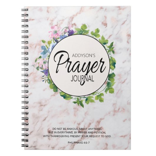 Prayer Journal Pink Floral Marble Notitieboek (Voorkant)