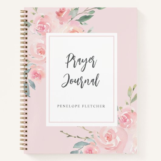 Prayer Journal Waterverf Floral Elegant Roze Notitieboek (Voorkant)