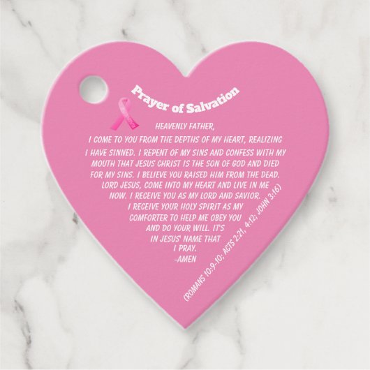 PRAYER OF SALVATION Pink Ribbon Bedankjes Labels (Voorkant)
