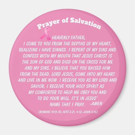 PRAYER OF SALVATION Pink Ribbon Magneet (Voorkant)