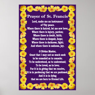 Prayer of St Francis met Golden Poppies Border Poster