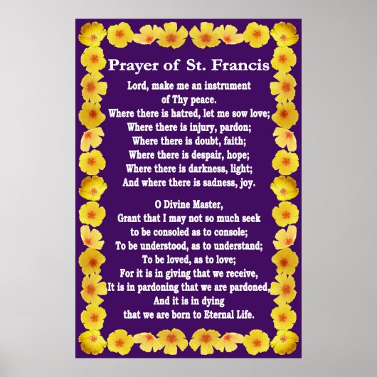 Prayer of St Francis met Golden Poppies Border Poster (Voorkant)