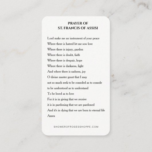 Prayer of St. Francis of Assisi Heilige Prayer Car Plaatskaartje (Achterkant)