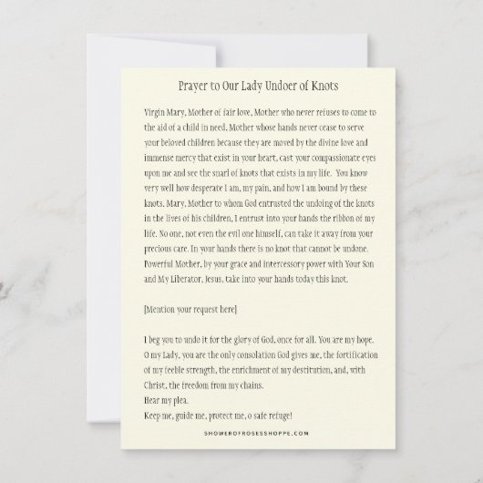 Prayer Our Lady Undoer Knots Blessed Maagd Mary C Kaart (Achterkant)