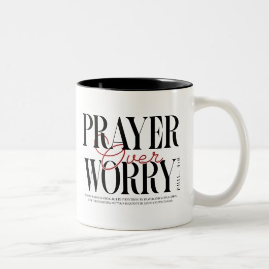 Prayer Over Worry mug Tweekleurige Koffiemok (Rechts)