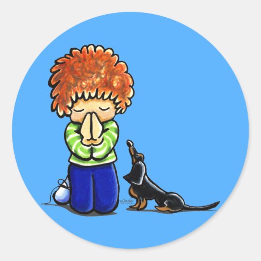 Prayer Partners Boy B/T Dachshund Ronde Sticker (Voorkant)