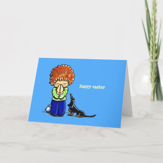 Prayer Partners Boy w Dachshund Personalized Feestdagen Kaart (Voorkant)