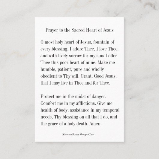 Prayer to the Sacred Heart of Jesus Holy Card Visitekaartje (Achterkant)