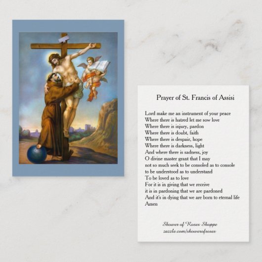 Prayer van de heilige heiligdommen van Assisi Visitekaartje (Voorkant / Achterkant)