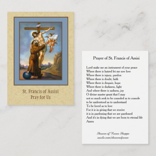 Prayer van de heilige heiligdommen van Assisi Visitekaartje (Voorkant / Achterkant)