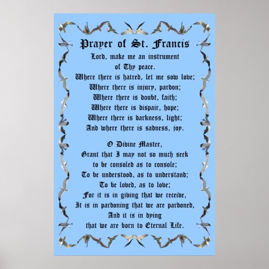 Prayer van St Francis in Flying Seagull Border Poster (Voorkant)