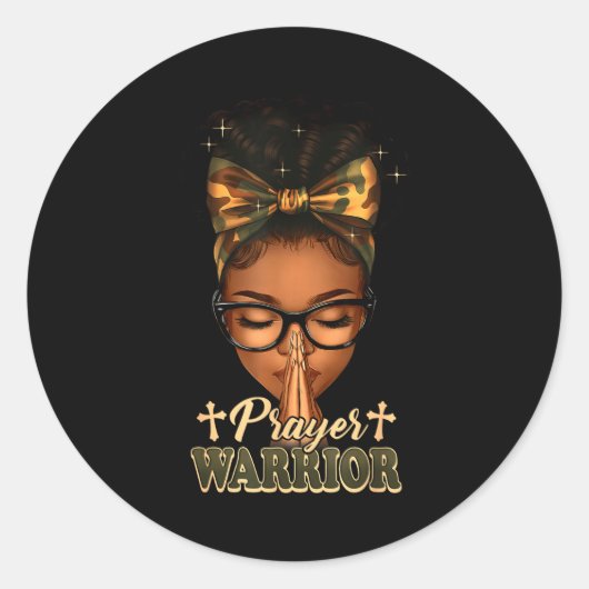Prayer Warrior Christians Camo African American Af Ronde Sticker (Voorkant)