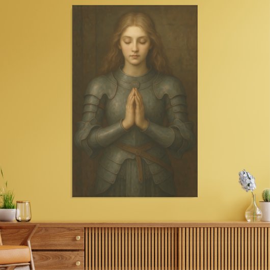 Prayer Warrior Maiden 01 – Holy Silver Armor Sacre Canvas Afdruk (Insitu (Woonkamer))