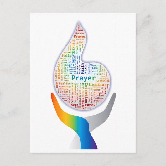 Prayer Word Cloud - Vlammen met handen Briefkaart (Voorkant)
