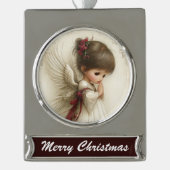 Prayerful Angel – Christmas Banner Design Verzilverd Banner Ornament (Voorkant)