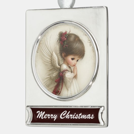 Prayerful Angel – Christmas Banner Design Verzilverd Banner Ornament (Links)