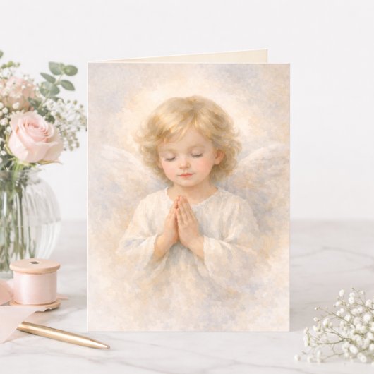 Praying Angel Child Watercolor Religious Kaart