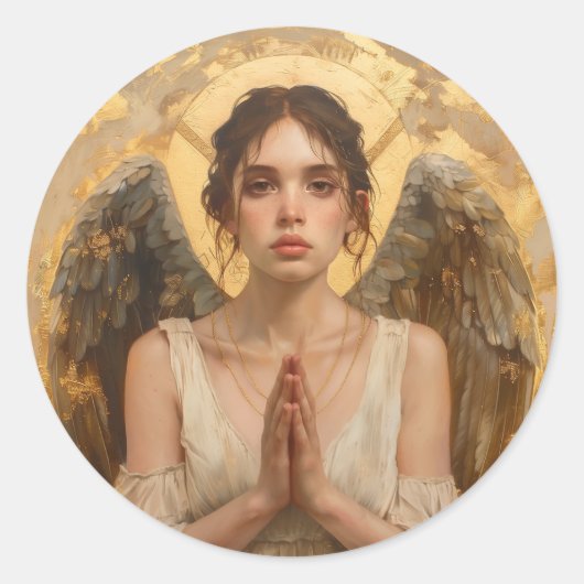Praying angel ronde sticker (Voorkant)